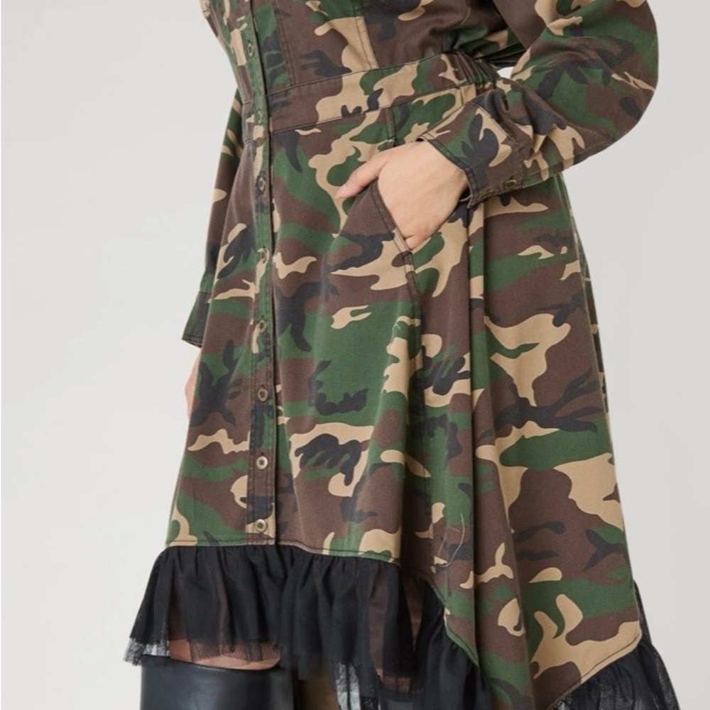 Camouflage Ruffle Hem Dress
